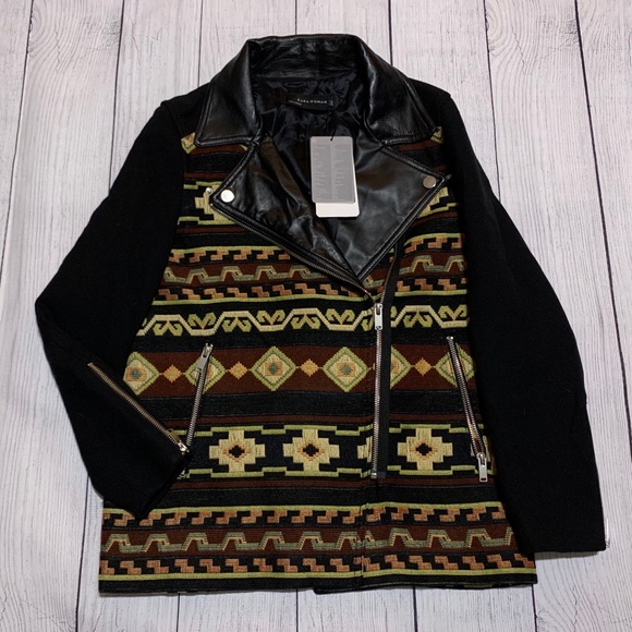 Zara Aztec Print Tribal Moto Jacket NWT - Picture 4 of 8